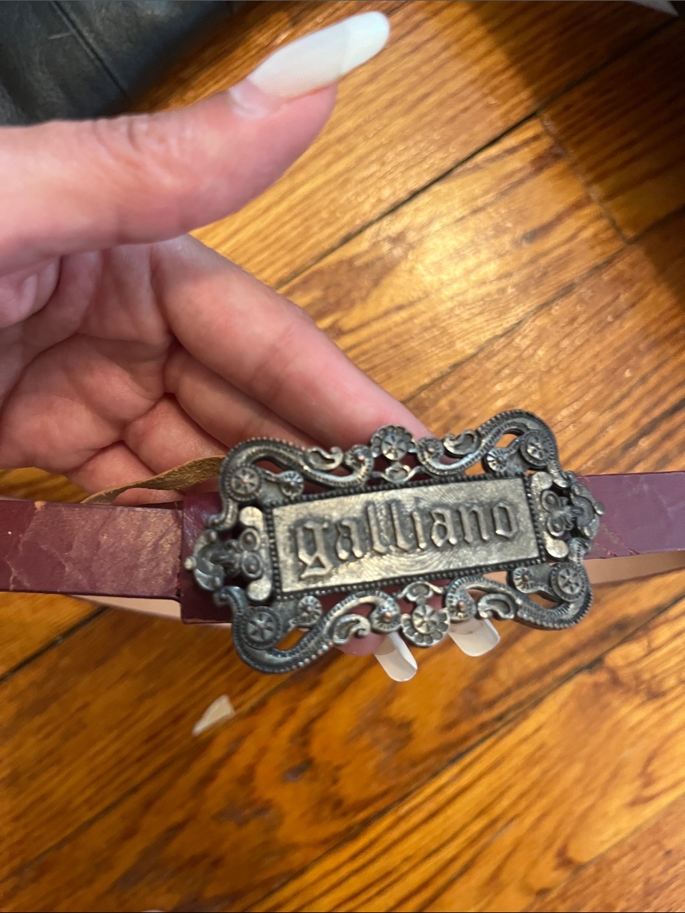 Galliano skinny waist Belt with Ornate Metal Buckle